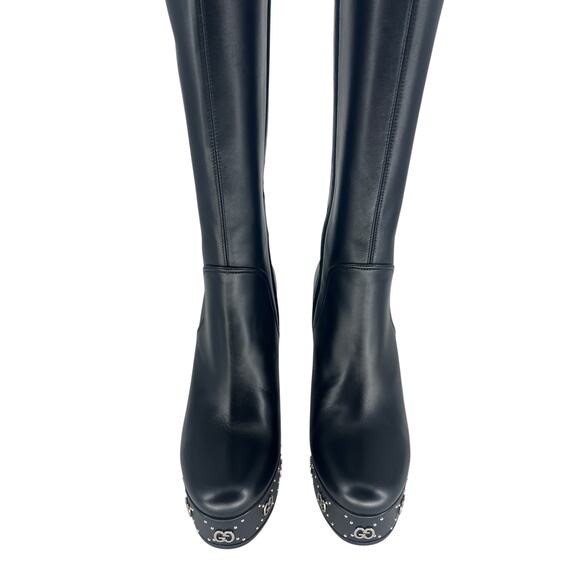 Gucci Black Janaya Platform GG Studded Tall Knee High Boot - Picture 9 of 16